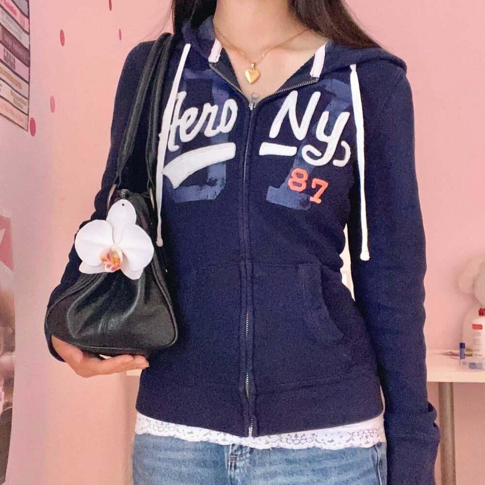 vintage 2000s aeropostale navy blue zip up hoodie